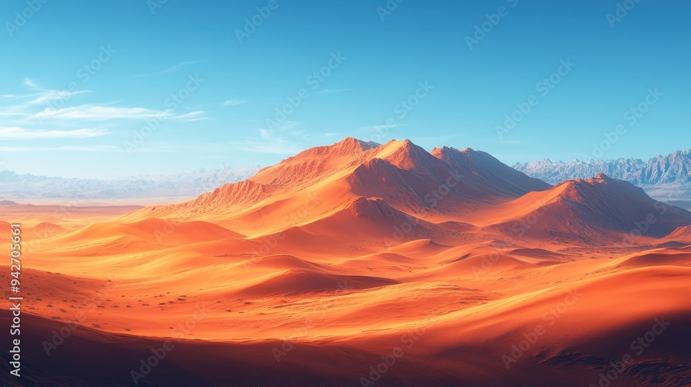 Naklejka premium Tranquil Desert Oasis: Endless Dunes under Clear Skies