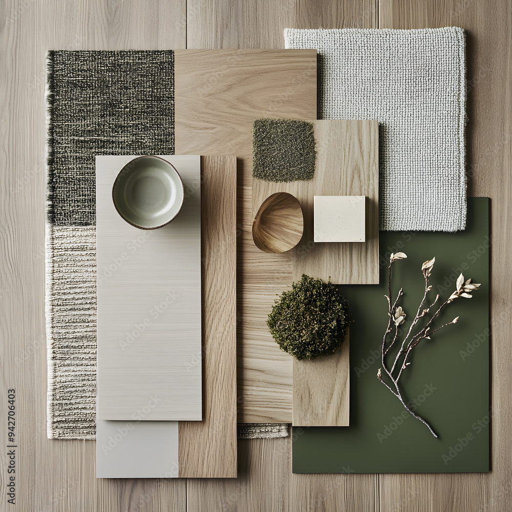 Interior design moodboard mock up top view Interior design moodboard mock up top view