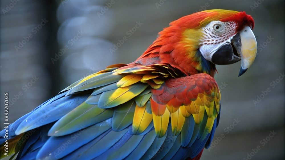 Obraz premium Vibrant Scarlet Macaw with Blue and Yellow Feathers