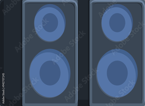Two big black loudspeakers standing together and playing loud music