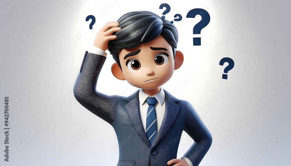 3D illustration of a young Boy professional looking confused, scratching their head 3D illustration of a young Boy professional looking confused, scratching their head