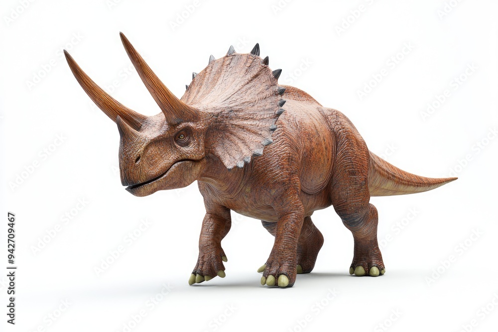 Obraz premium A Realistic Rendering of a Brown Triceratops Dinosaur