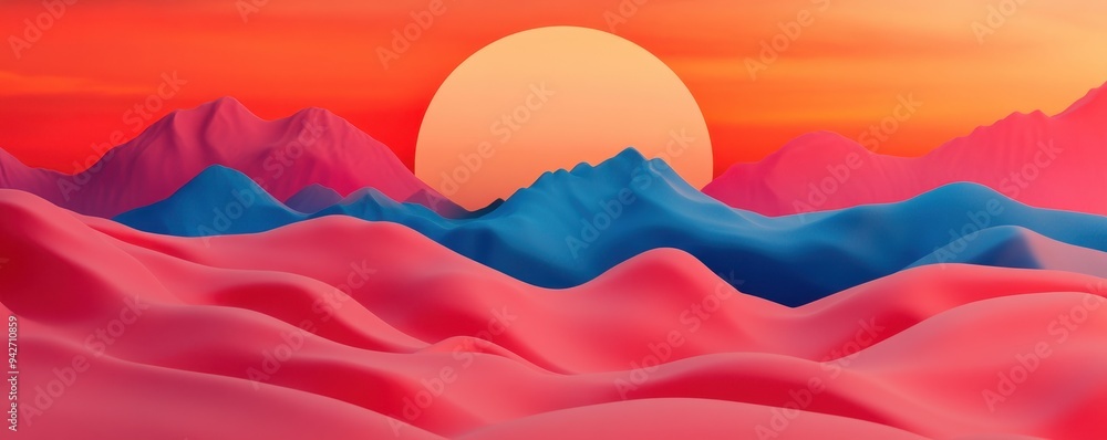 Vibrant landscape with colorful mountains and a glowing sunset, creating a serene and dreamlike atmosphere. Vibrant landscape with colorful mountains and a glowing sunset, creating a serene and dreamlike atmosphere.