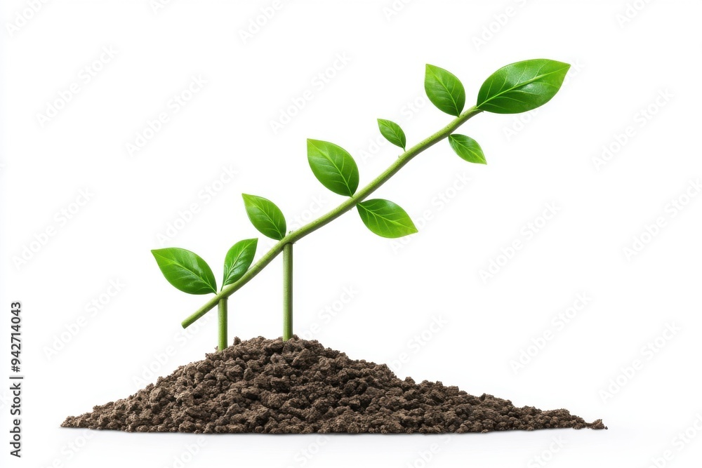 Green Plant Growing Upwards In Soil Isolated On White Background Green Plant Growing Upwards In Soil Isolated On White Background