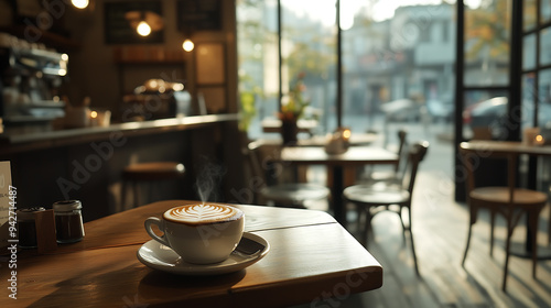Wallpaper Mural A cozy and serene cafe with warm lighting and rustic, simple interiors Torontodigital.ca