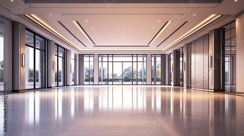 Luxurious Empty Event Space with Expansive Open Layout, Sleek Modern Finishes, and Elegant Minimalist Decor