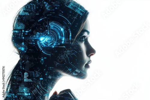 Woman s Face with Futuristic Digital Interface Overlay