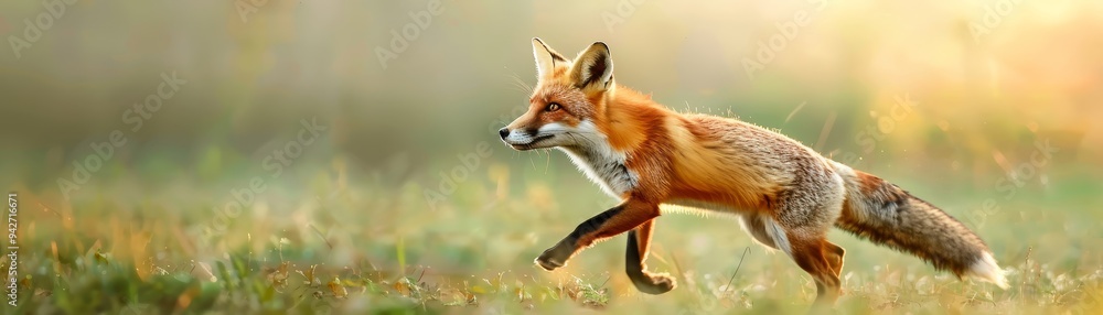 Red Fox Running in Field of Grass Red Fox Running in Field of Grass