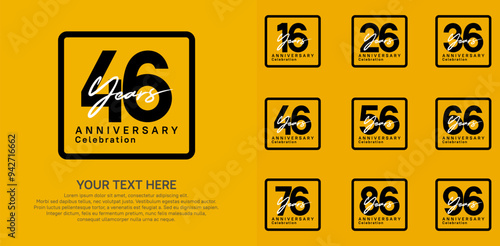 anniversary set logo style with black and white color in square for company celebration moment