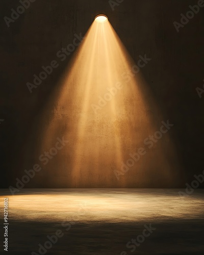 Dramatic spotlight shining on an empty stage, creating an atmospheric and moody setting, perfect for theater, performance, or presentation concepts.