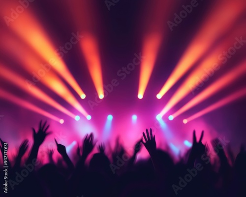 Vibrant concert scene with colorful lighting and enthusiastic crowd, capturing the energy and excitement of live music performances.