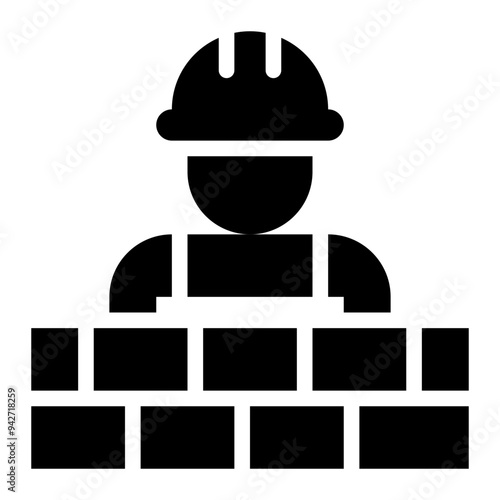 masonry, builder, construction, construction worker, wall, brickwork solid or glyph icon