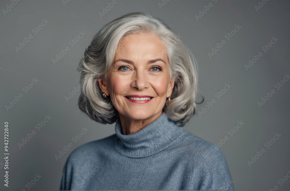 Portrait of mature attractive woman on white background. senior woman with gray hair and blue eyes. Portrait of mature attractive woman on white background. senior woman with gray hair and blue eyes.