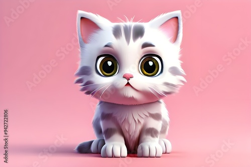 3d render of cute cat on pink background