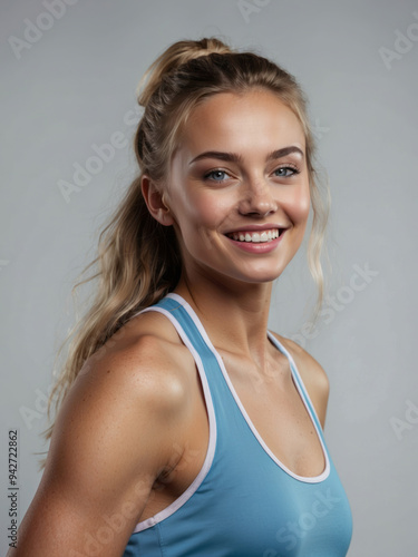 Beautiful Woman athlete pose in white background with copy space