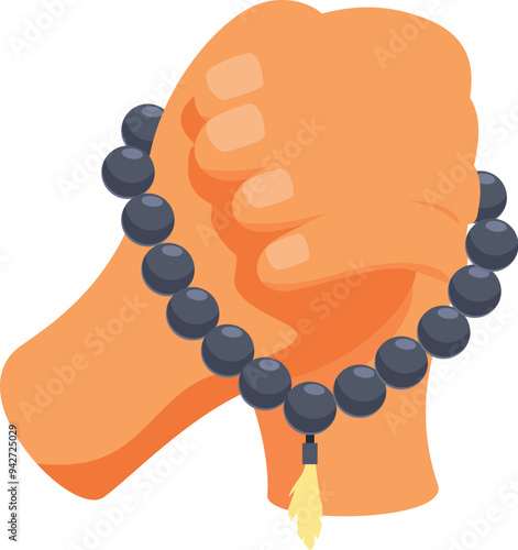 Person holding buddhist mala beads is praying in meditation