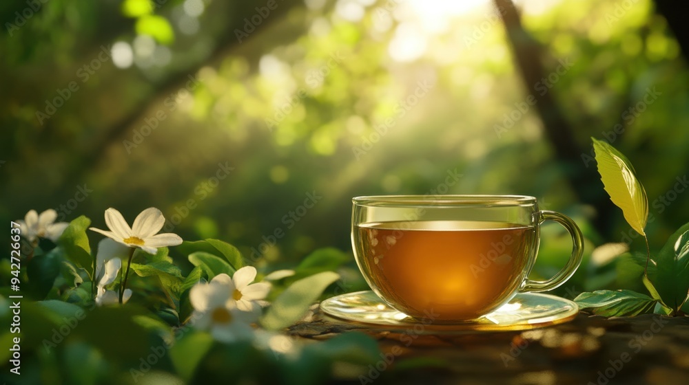 Tea cups in outdoor green forests Tea cups in outdoor green forests