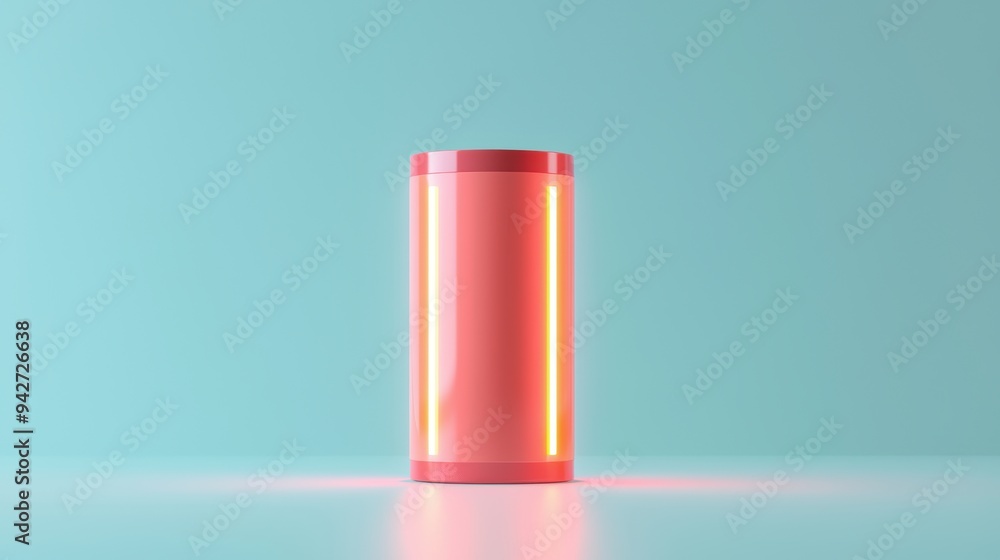 Vibrant modern cylindrical object with glowing lights on a pastel background