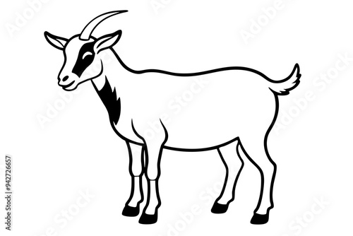 Goat Silhouette Vector Illustration, liner art animal with white background