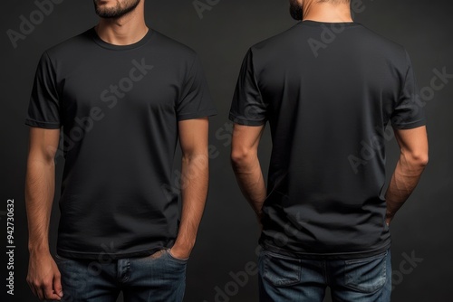 Black T-Shirt Mockup Showing Front and Back Perspectives