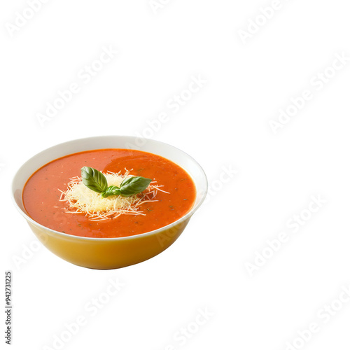 Creamy tomato and basil soup a velvety blend of tomatoes cream and fresh basil garnished