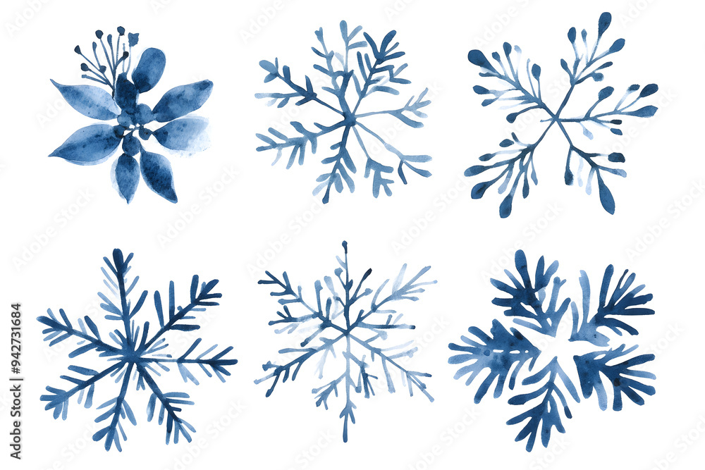 Snowflakes watercolor Illustration collection isolated on white background Snowflakes watercolor Illustration collection isolated on white background