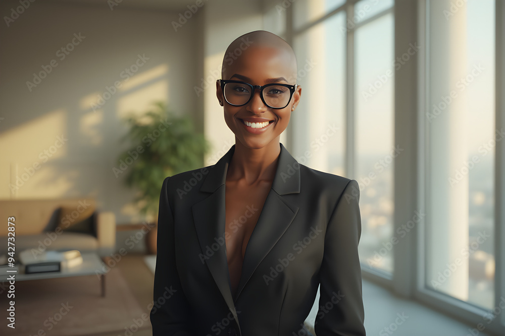 beautiful business smiling black woman with glasses in the office beautiful business smiling black woman with glasses in the office