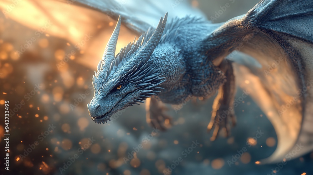 Obraz premium Fantasy Dragon in Dawn Forest: Detailed Close-Up Portrait