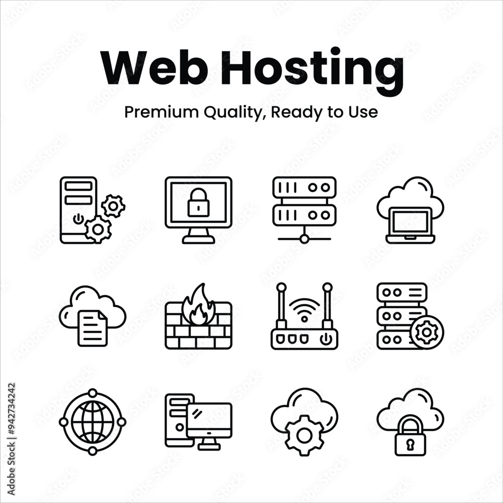 Pack of web hosting icons in modern design style Pack of web hosting icons in modern design style