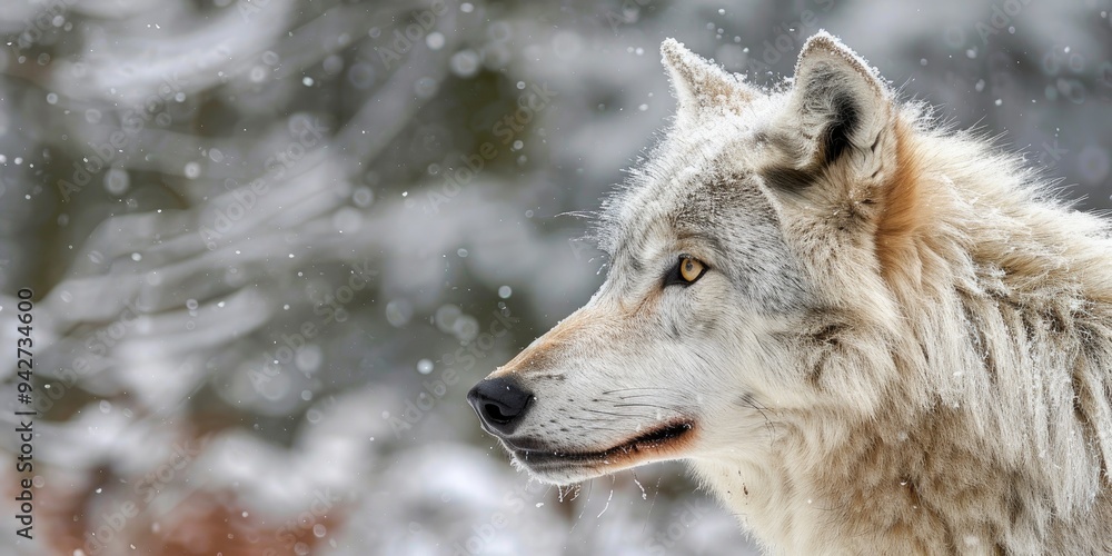Grey Wolf Observing to the Left in Winter Captivity Grey Wolf Observing to the Left in Winter Captivity