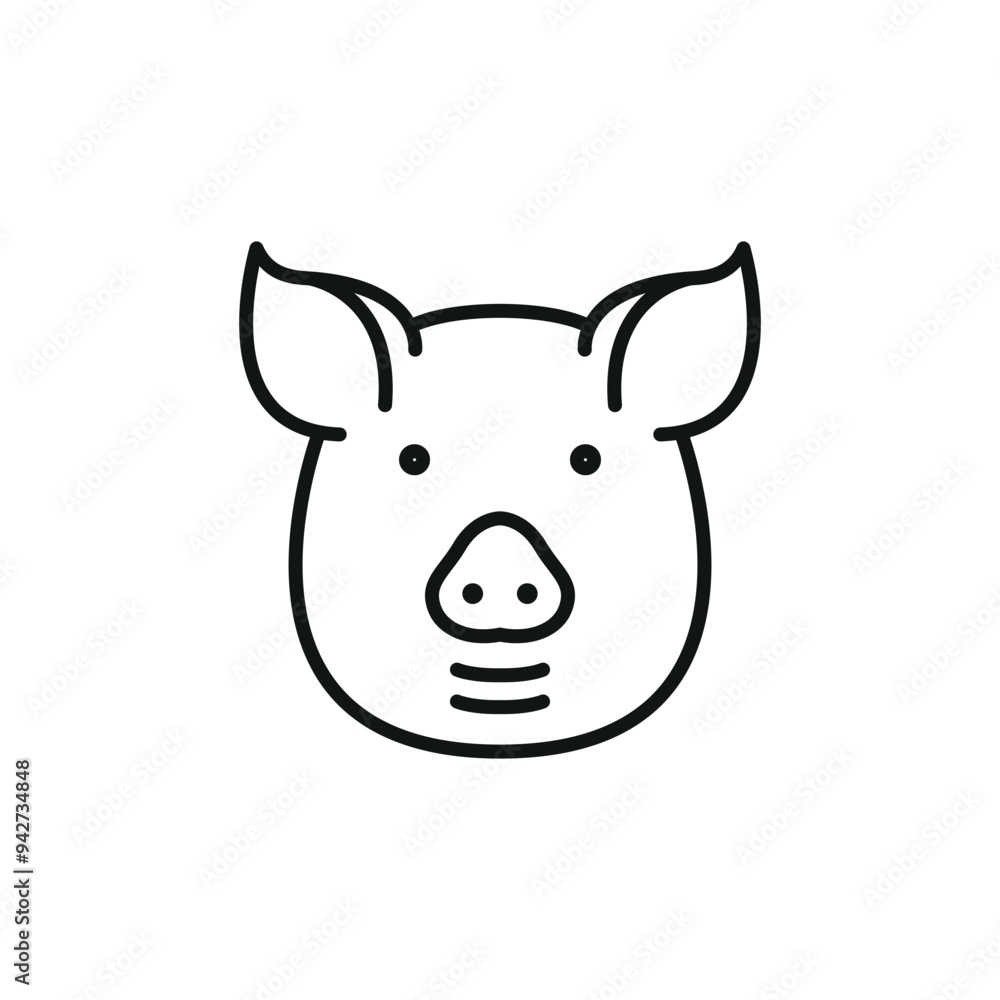 Pig icon. A stylized silhouette of a pig head, associated with farm life and meat production. This icon is widely used to represent agriculture, butchery, and rural economies. Vector illustration Pig icon. A stylized silhouette of a pig head, associated with farm life and meat production. This icon is widely used to represent agriculture, butchery, and rural economies. Vector illustration