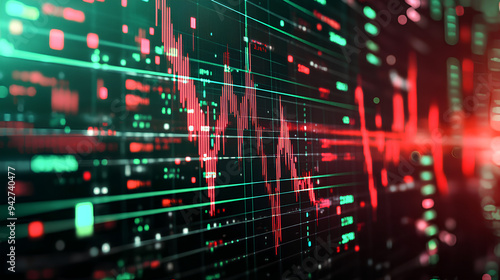 investment trading chart layered red green background