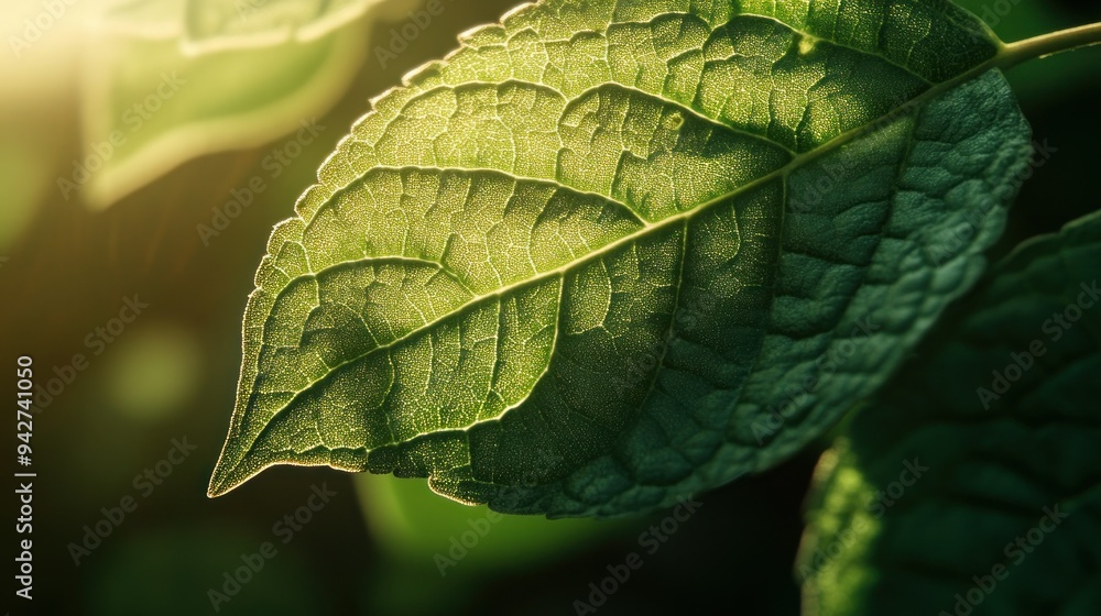 A Close-Up View of a Green Leaf with Sunlight Shining Through A Close-Up View of a Green Leaf with Sunlight Shining Through