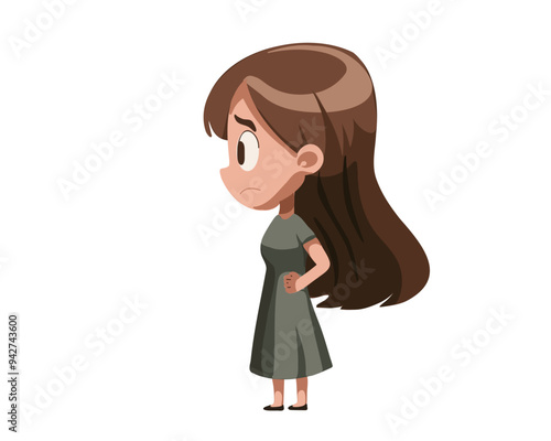 Cartoon characters, surprised upset little girl