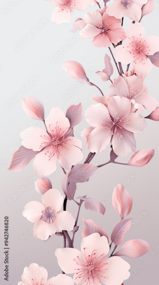 Fototapeta premium Elegant Watercolor Floral Artistry: Luxurious Botanical Elements for Sophisticated Design. Abstract Anime-Inspired Flowers and Foliage in Pastel Hues. Versatile Decorative Illustration for Invitations