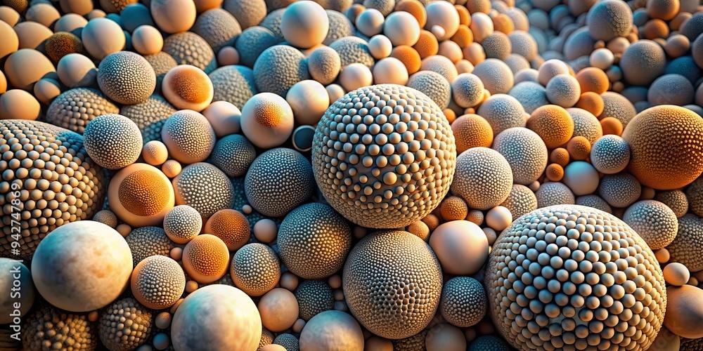Abstract render organic pattern of cylinders and spheres with textured surface background Abstract render organic pattern of cylinders and spheres with textured surface background