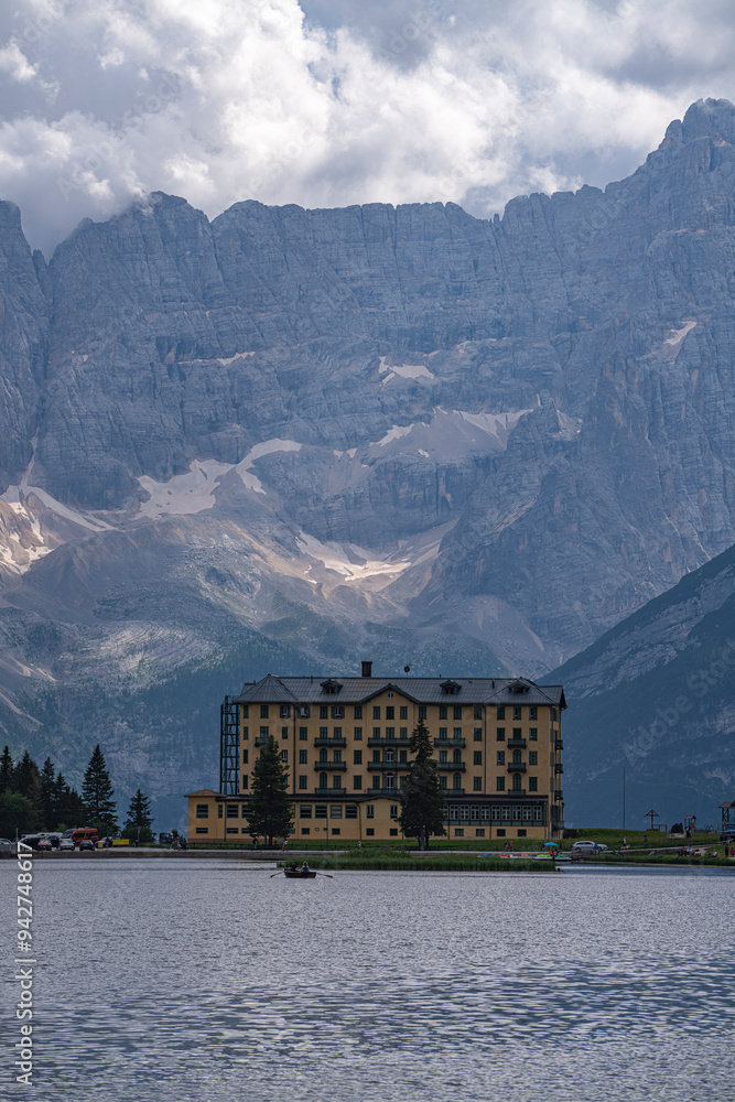 Fototapeta premium Mountain landscape at Lake Misurina, Dolomites, Italy.