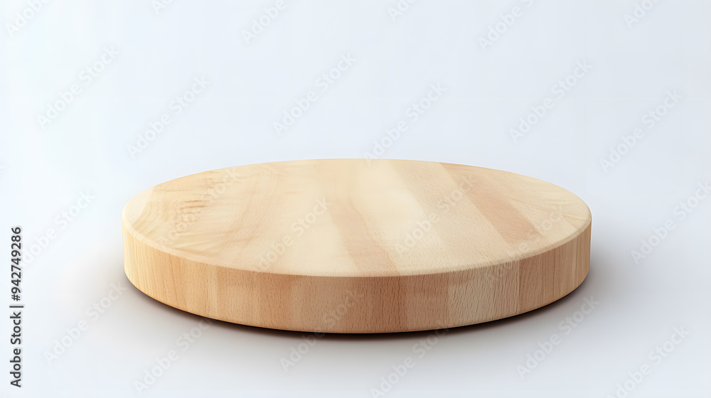 Round light wood base podium, isolated on white background
