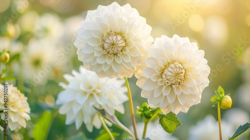 Blooming white Dahlia Flowers on the garden