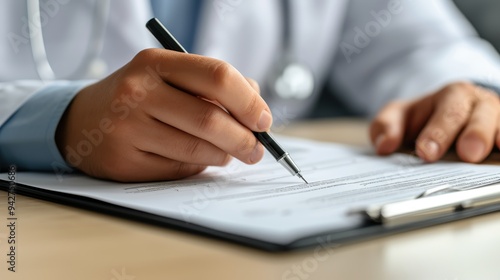 Doctor's Orders: A close-up captures the steady hand of a medical professional meticulously filling out a patient's chart, emphasizing the importance of accurate documentation in healthcare. 