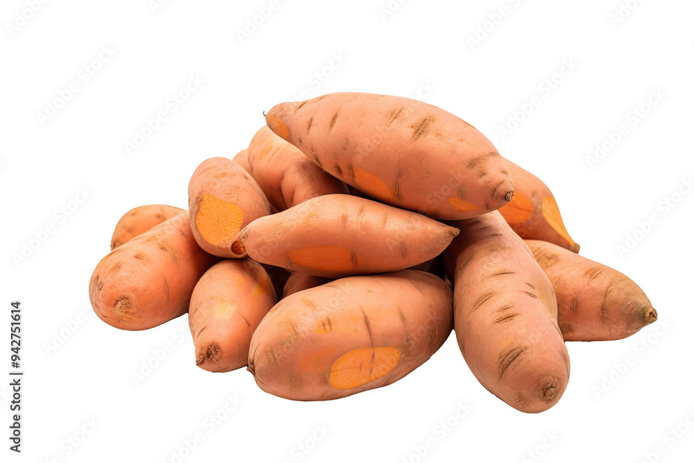 Freshly harvested sweet potato isolated on transparent background, ideal for culinary designs and health-themed projects featuring organic produce Freshly harvested sweet potato isolated on transparent background, ideal for culinary designs and health-themed projects featuring organic produce