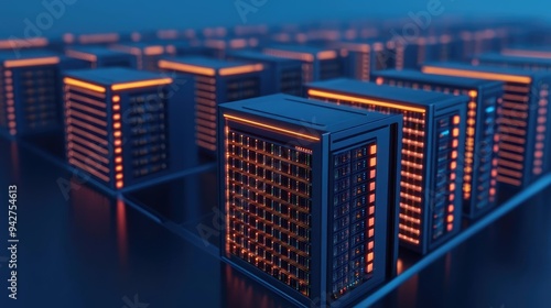 Aerial view of hyperscale data center, cloud deployment visualized as digital waves, advanced automation systems, efficient and futuristic design, vibrant colors photo