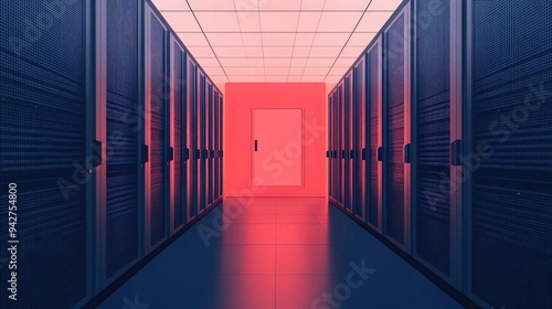 Scalable hyperscale data center, robust bandwidth management, advanced technology, flat design illustration photo