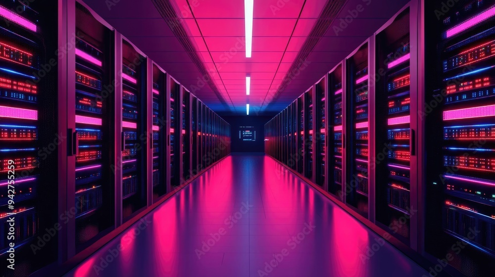 Futuristic hyperscale data center with advanced architecture, featuring liquid cooling systems and energy-efficient designs, high-tech sustainable infrastructure Futuristic hyperscale data center with advanced architecture, featuring liquid cooling systems and energy-efficient designs, high-tech sustainable infrastructure