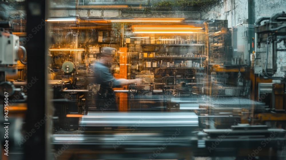 Blurred View of a Worker in an Industrial Setting Blurred View of a Worker in an Industrial Setting