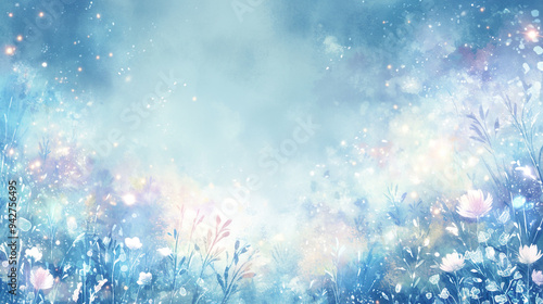 幻想的でメルヘンチックな世界の森の水彩イラスト風景