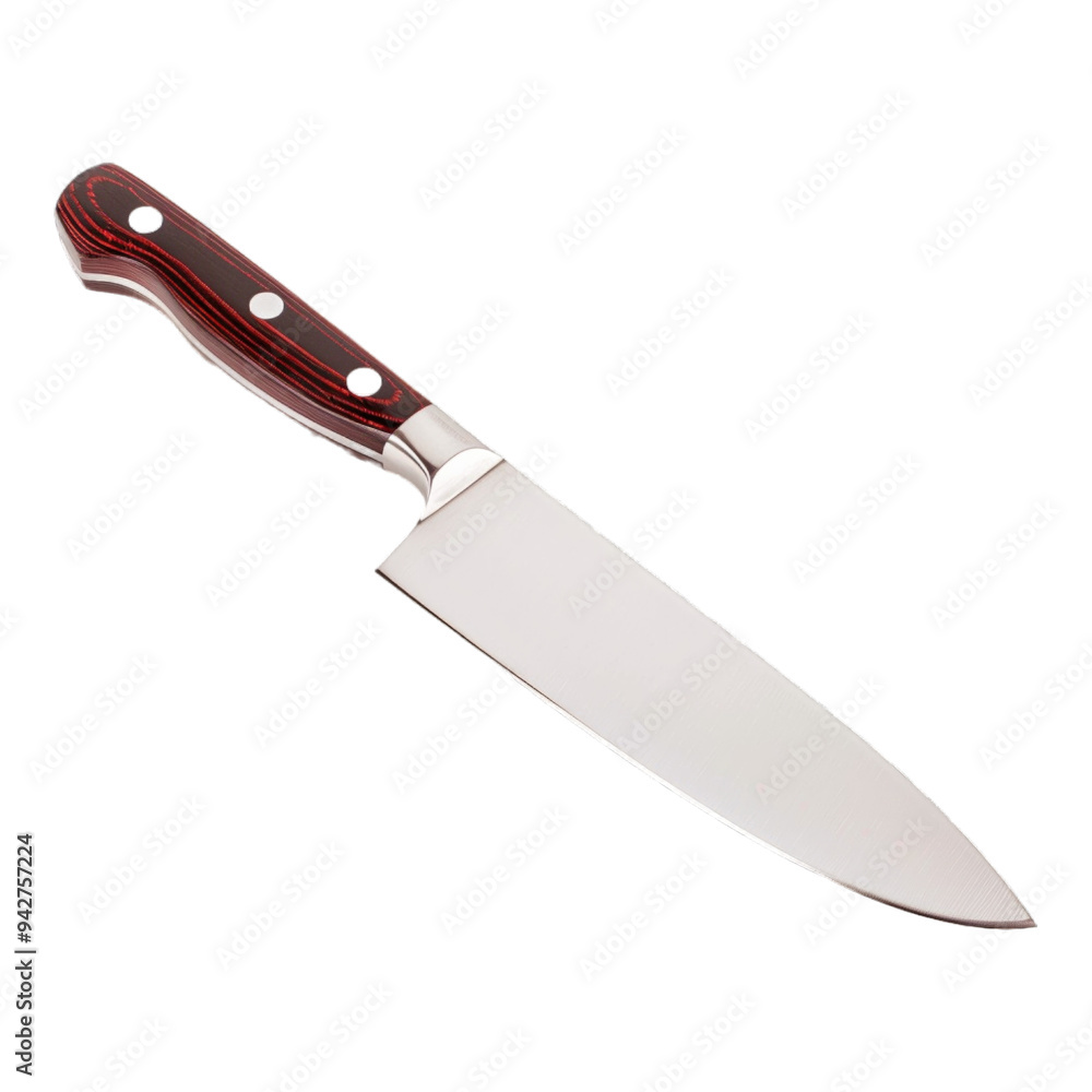 a stainless steel chefs knife with brown wooden handle on transparent background a stainless steel chefs knife with brown wooden handle on transparent background