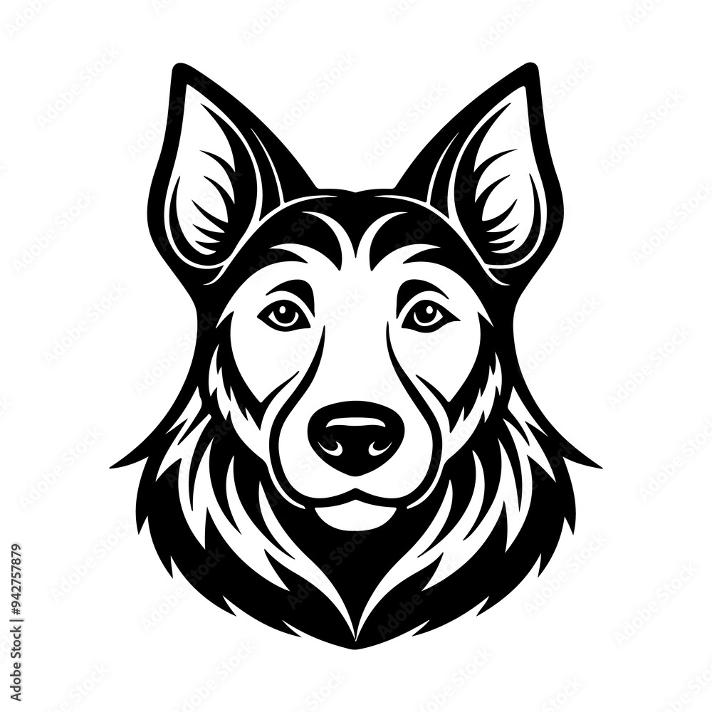 Vector black and white illustration of dog head logo style isolated on a white background Vector black and white illustration of dog head logo style isolated on a white background