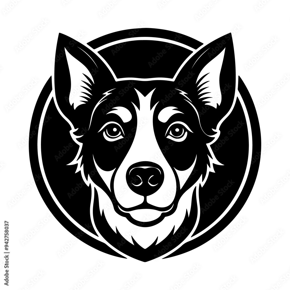 Vector black and white illustration of dog head logo style isolated on a white background Vector black and white illustration of dog head logo style isolated on a white background