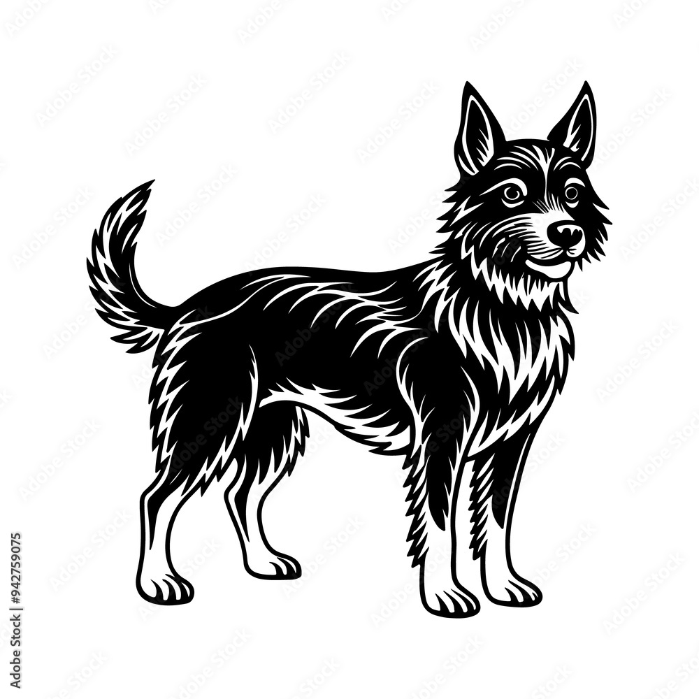 Naklejka premium Vector black and white illustration of a dog isolated on a white background
